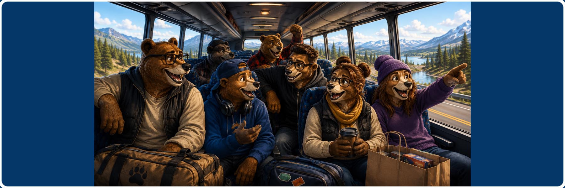 Order of the Bear members enjoying a road trip together